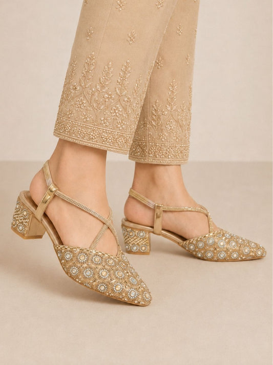 Gold Cross strap block heel