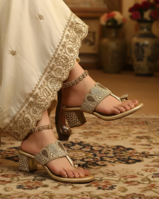 Ethnic One Toe Block Heels