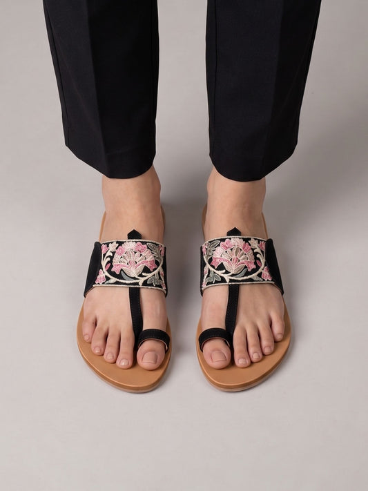 Black Toe Loop Flats