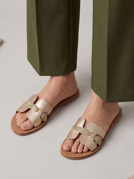 Gold Open-Toe Flats
