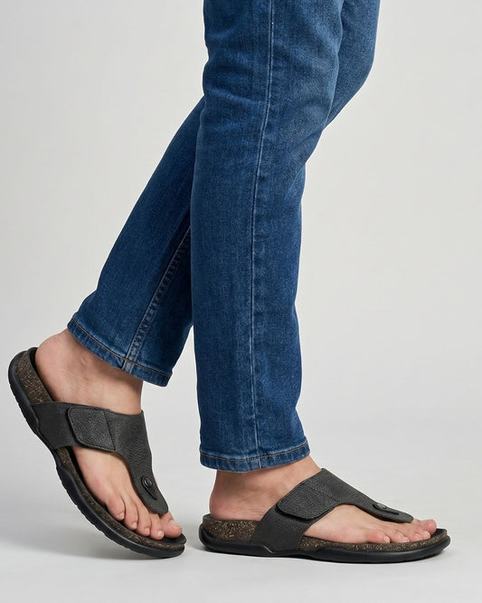 Black T-strap comfort Sandals