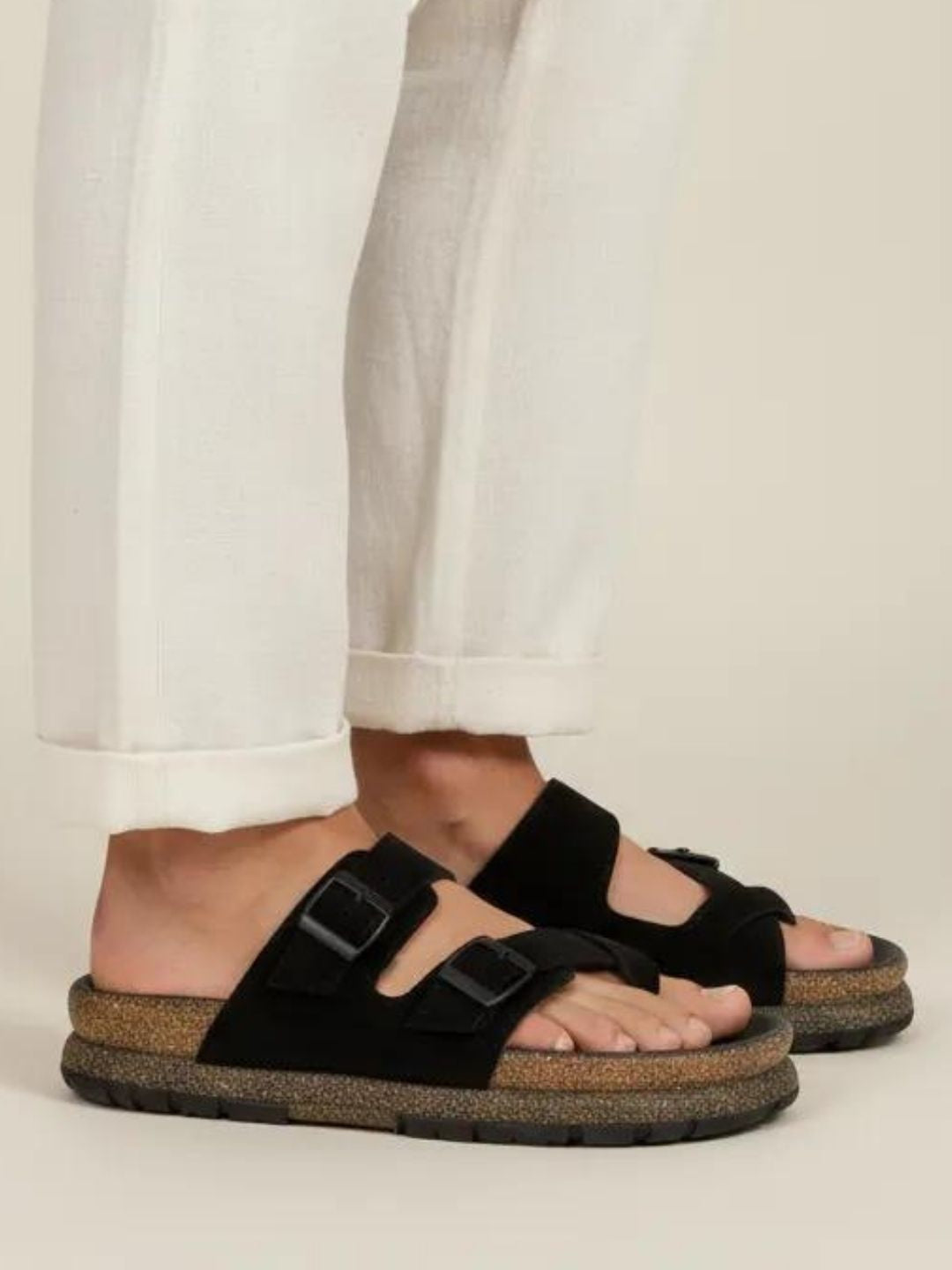 Black One Toe Two Strap Comfort Sandals