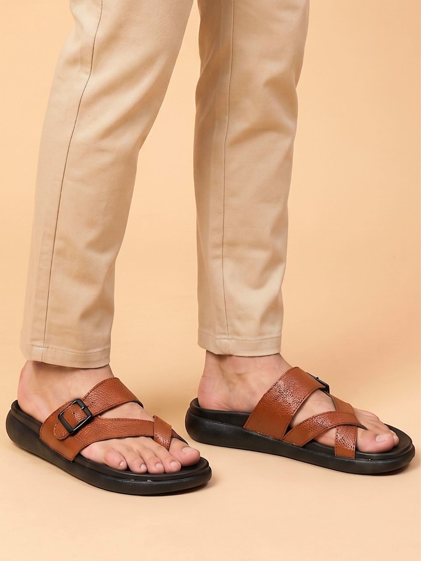 Men Cross-Strap Buckle Sandals