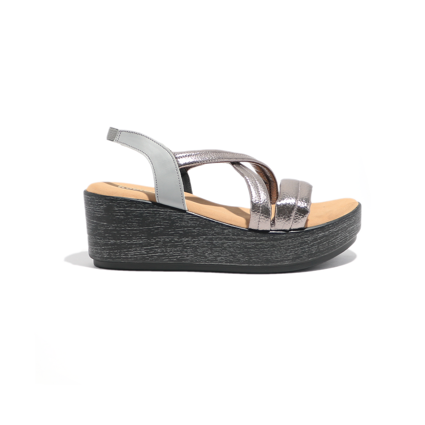 Silver Dual Cross Strap Wedge