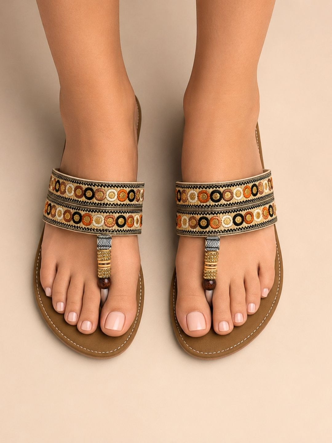 Beige Casual Slip-On Sandals