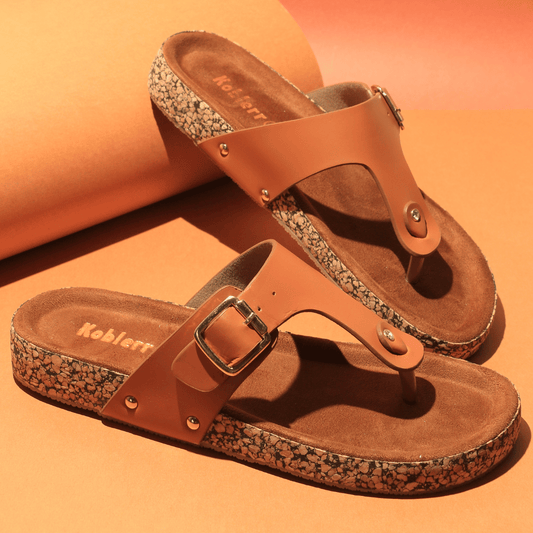 T-Strap Comfort Sandals in Tan