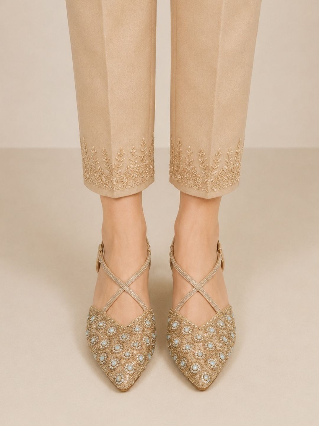 Gold Cross strap block heel