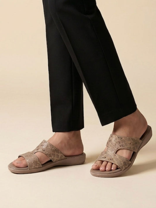 Cream Shimmer Slip-On Sandals