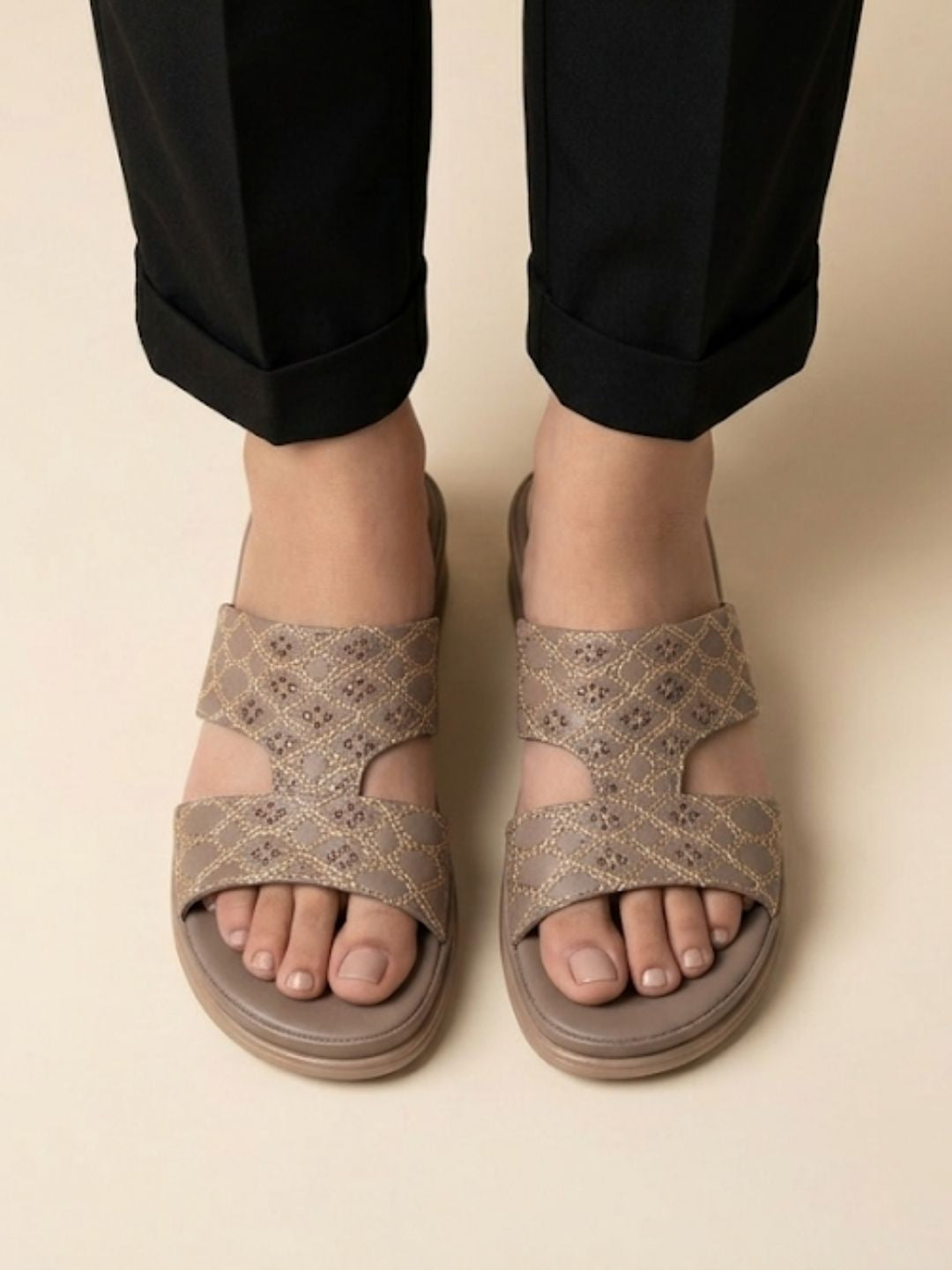 Cream Shimmer Slip-On Sandals