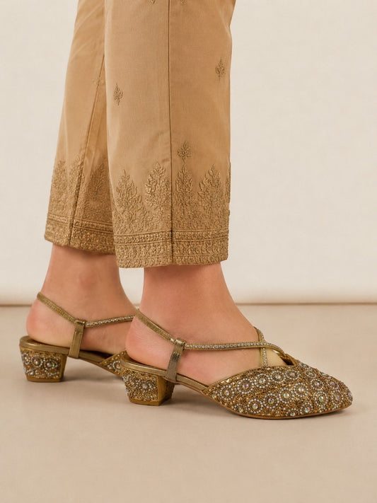 Copper Cross strap block heel