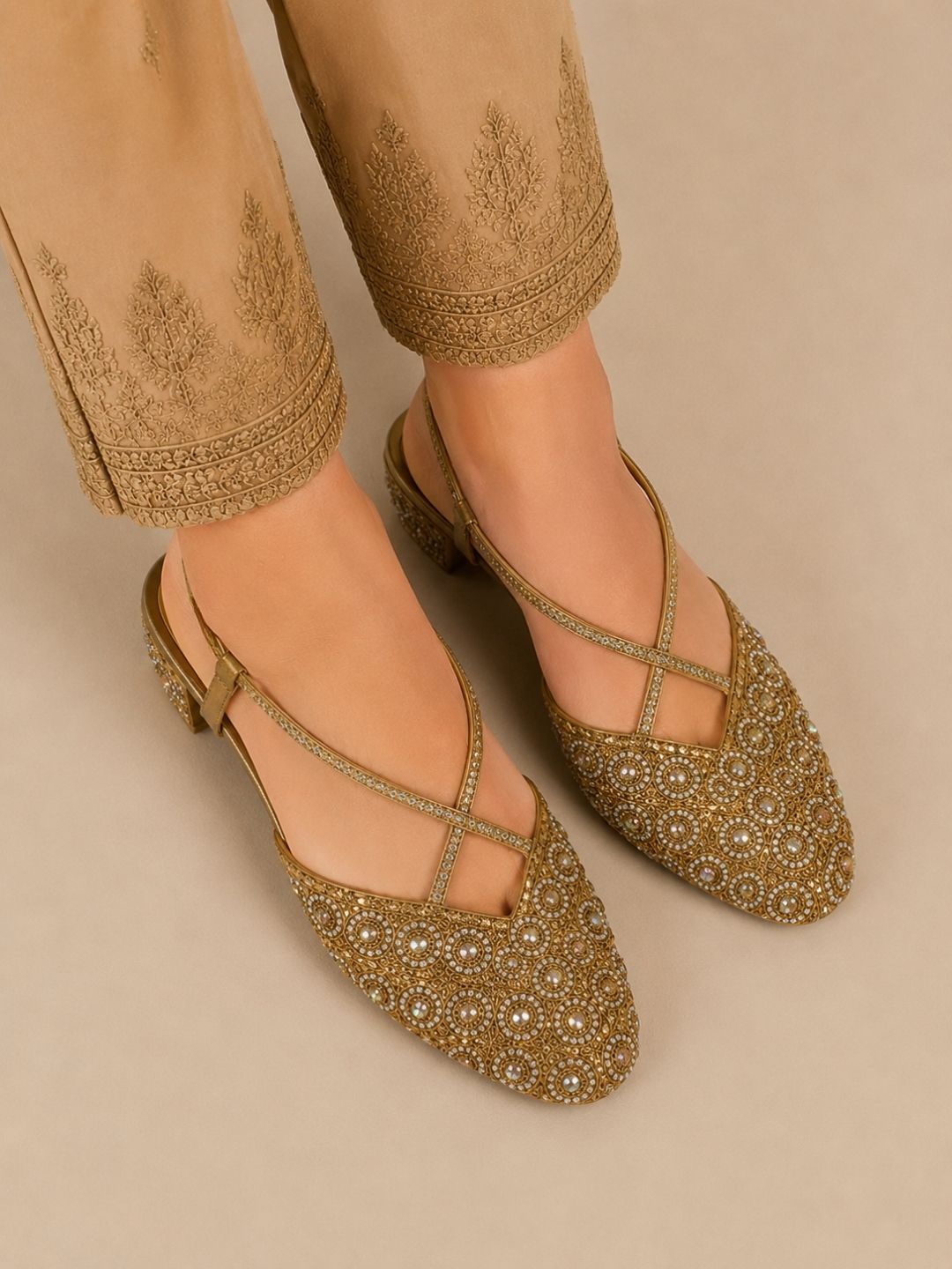 Copper Cross strap block heel