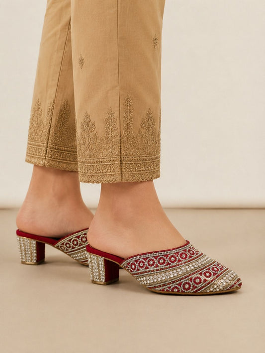 Red Pointed Slip-on Block Heel