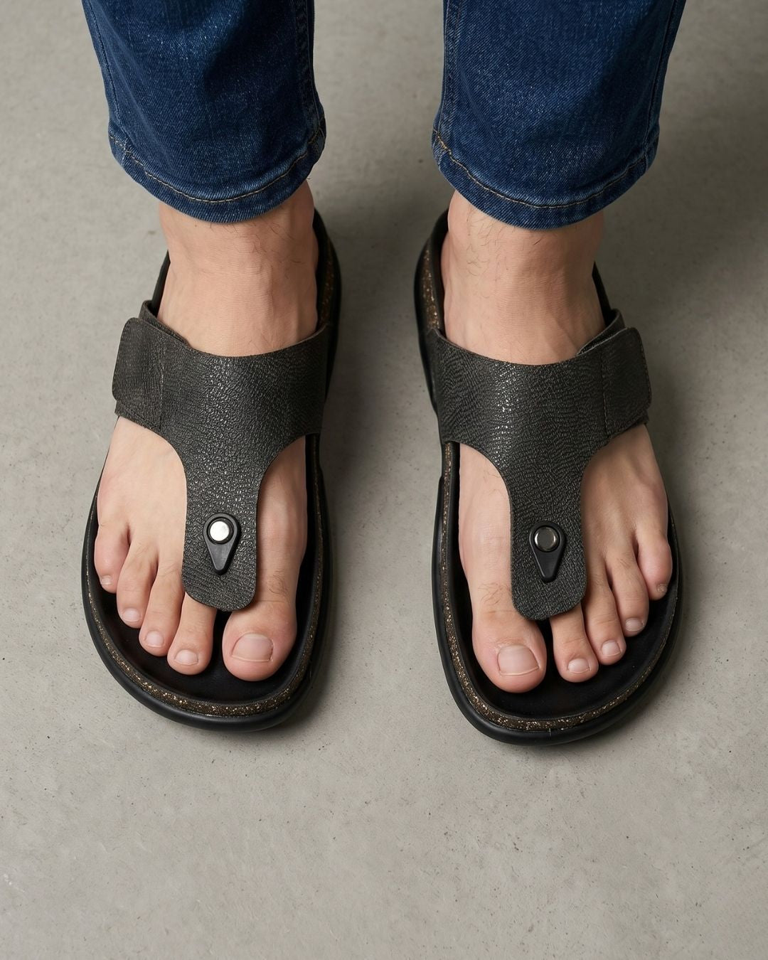 Black T-strap comfort Sandals