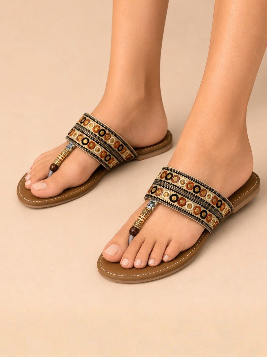 Beige Casual Slip-On Sandals