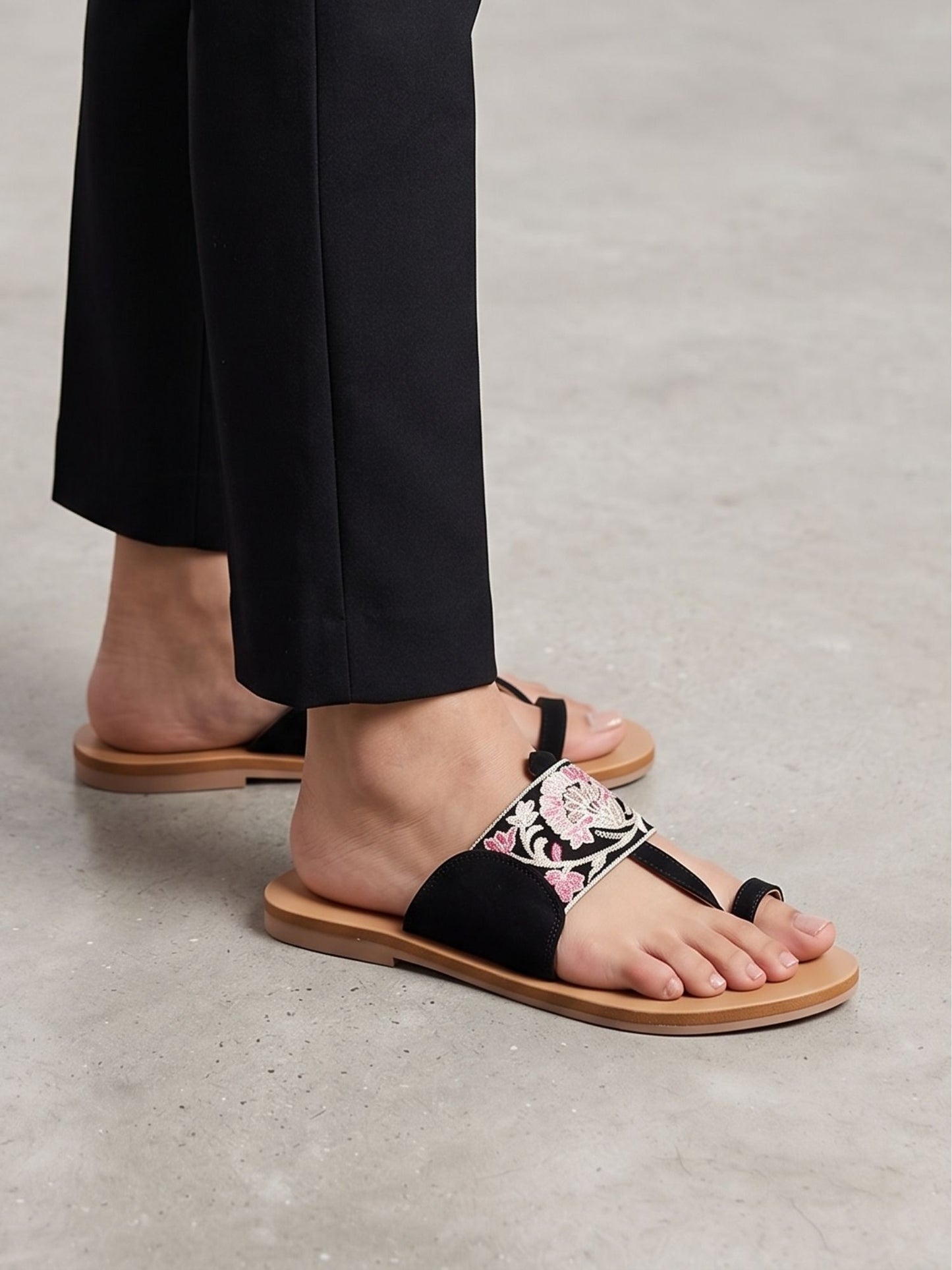 Black Toe Loop Flats