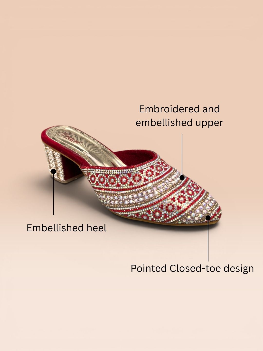 Red Pointed Slip-on Block Heel