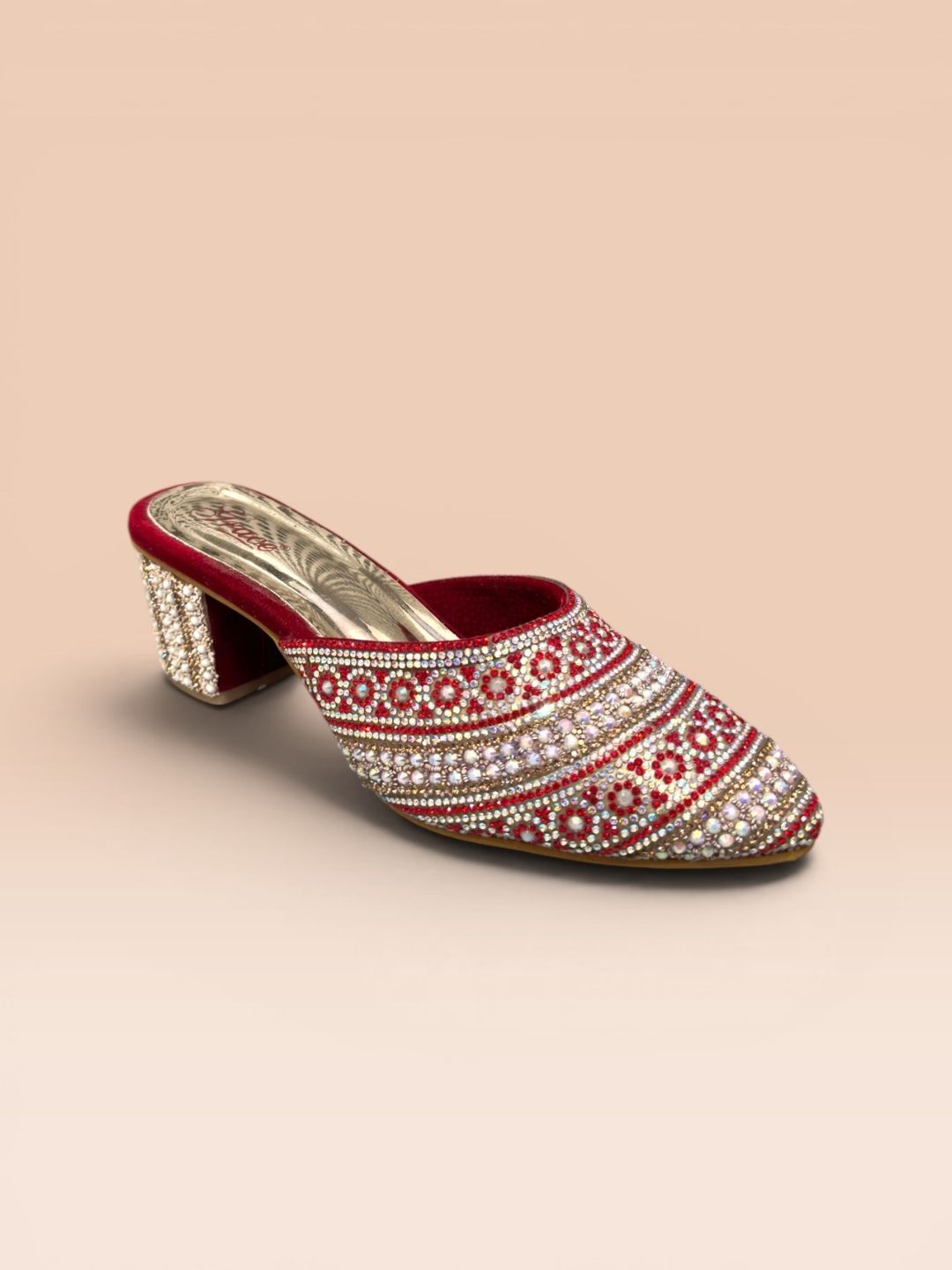 Red Pointed Slip-on Block Heel