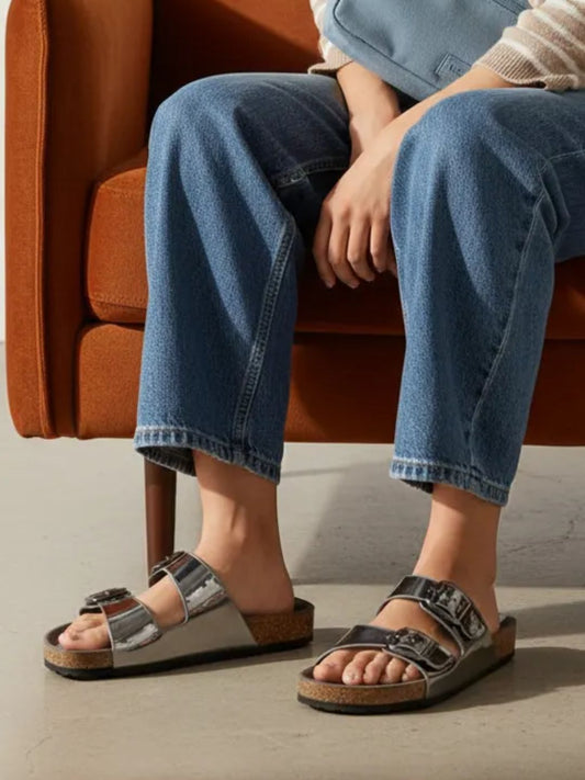 Silver Double Strap Sandals