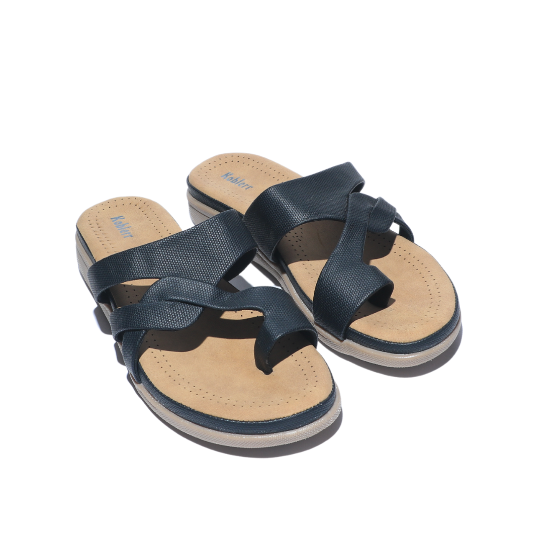 Black Cross Strap Slides