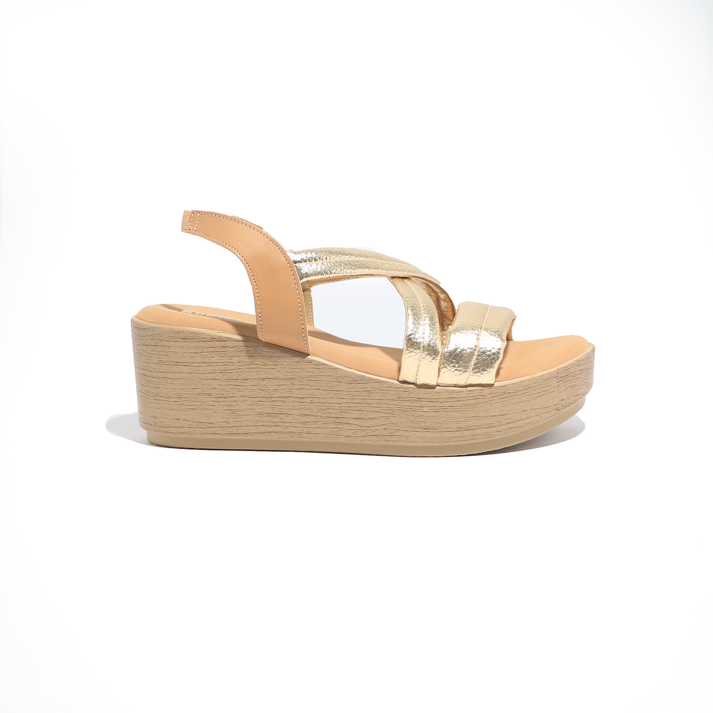 Gold Dual Cross Strap Wedges