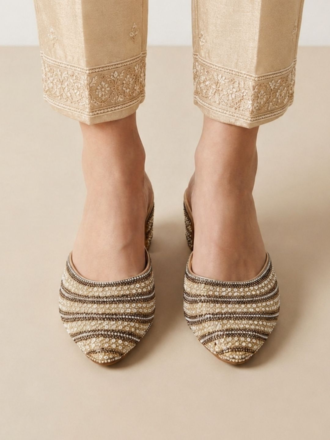 Gold Pointed Block Heel