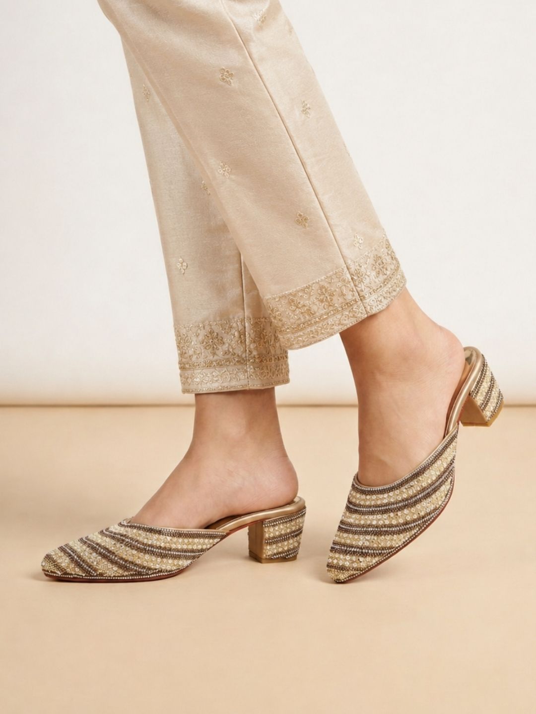 Gold Pointed Block Heel