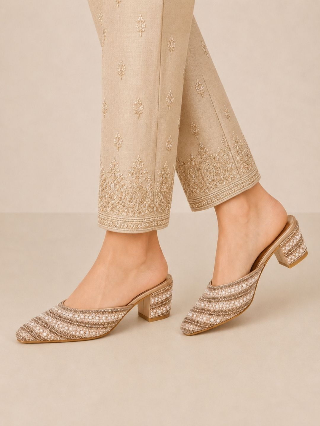 Rose Gold Pointed Block Heel