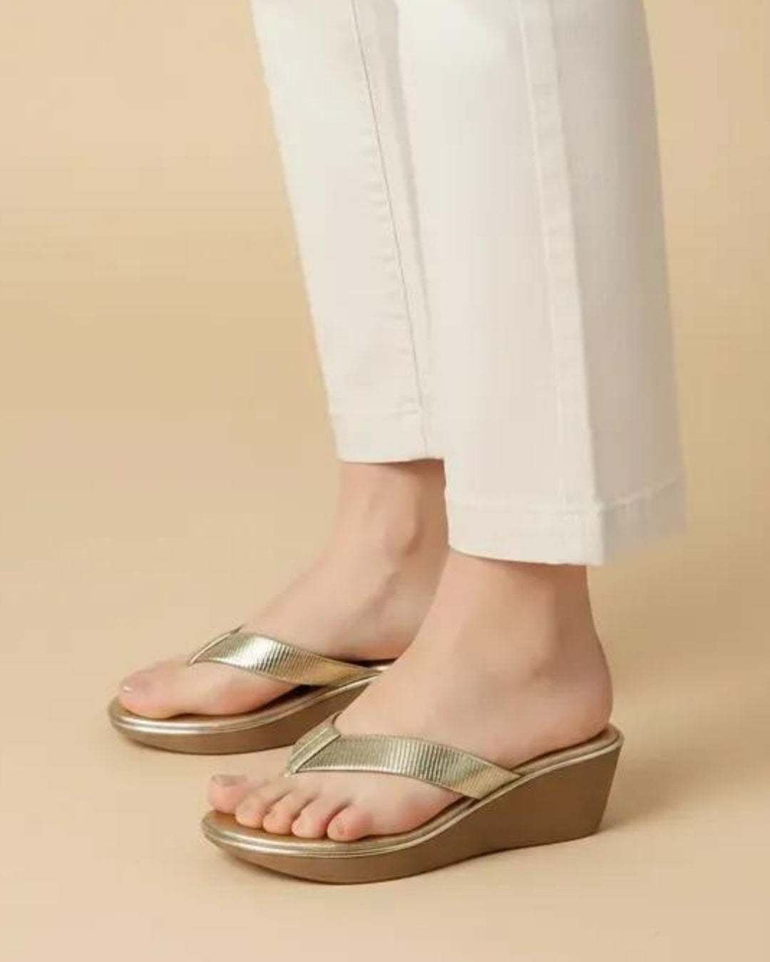 Metallic Thong Wedge Sandals
