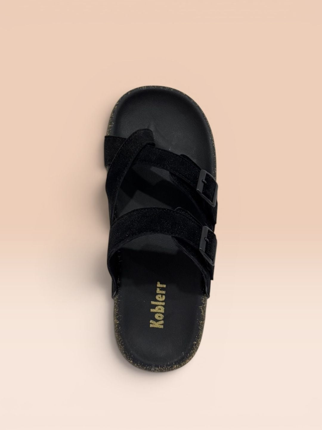 Black One Toe Two Strap Comfort Sandals