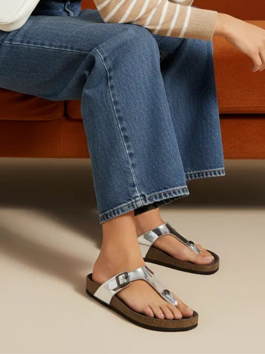 Silver T-strap Sandals
