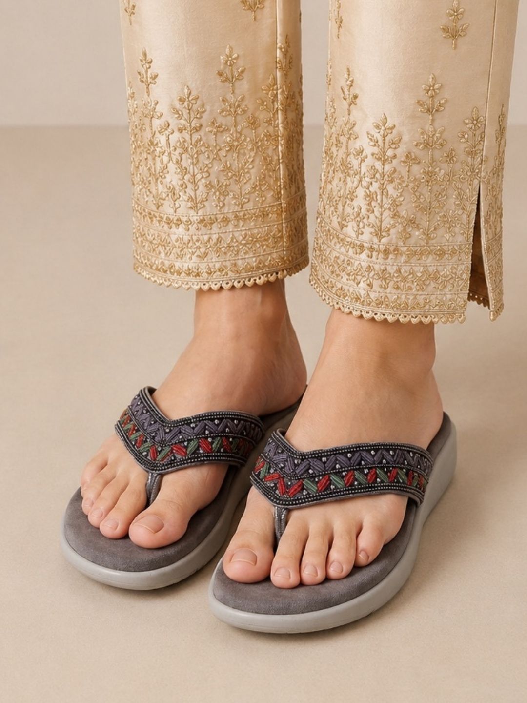 Grey Casual Wedge Sandals