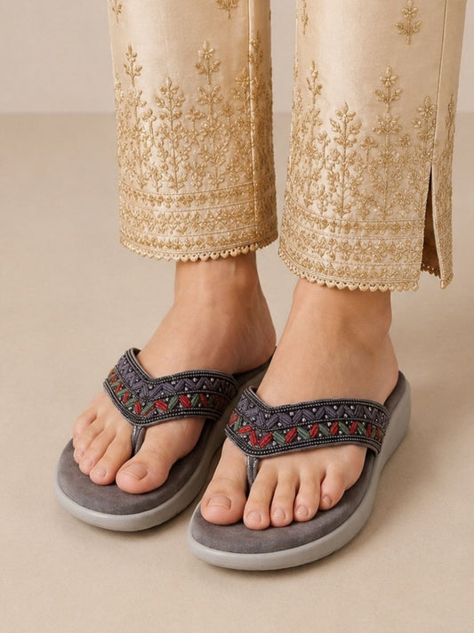 Grey Casual Wedge Sandals