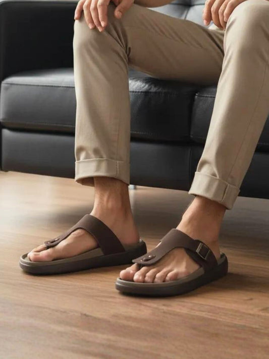 Men's Brown T-Strap Sandals