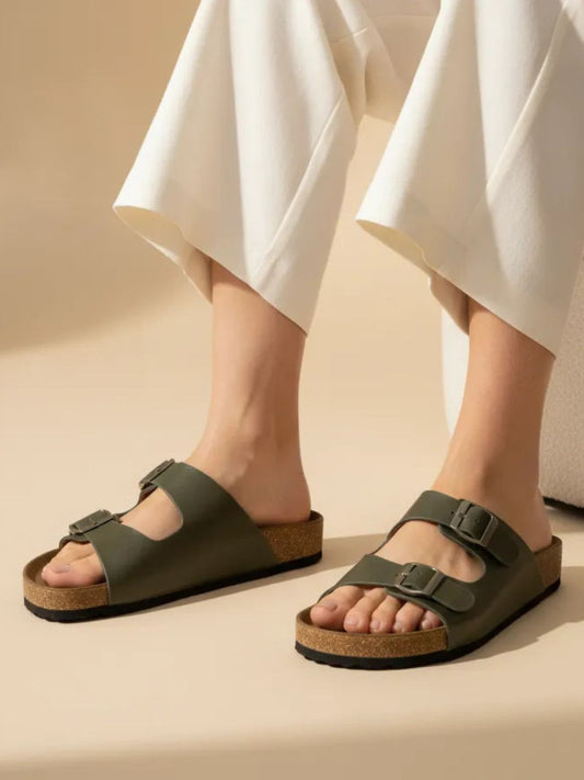 Green Double Strap Casual Sandals