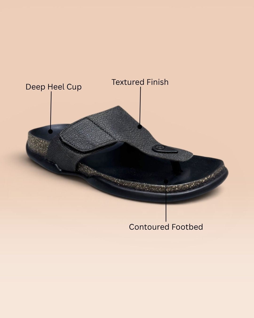 Black T-strap comfort Sandals