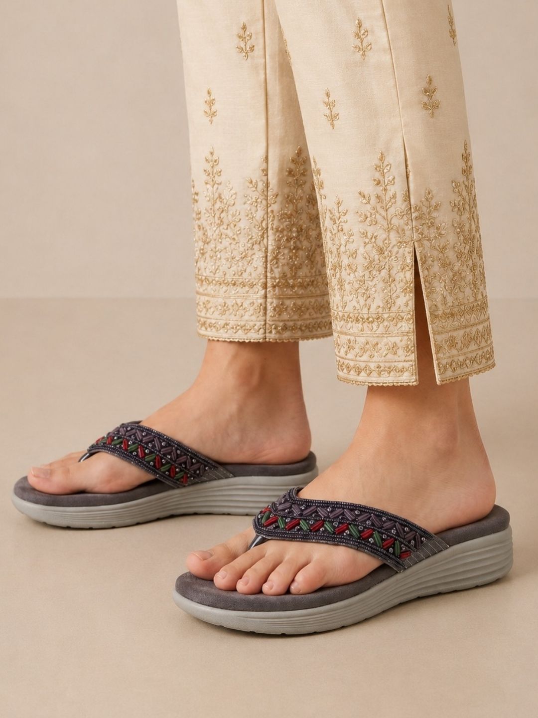 Grey Casual Wedge Sandals