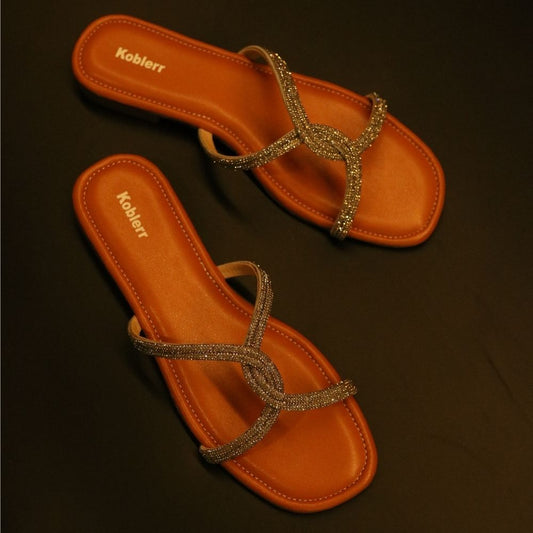 Silver Embellished Open Toe Flats