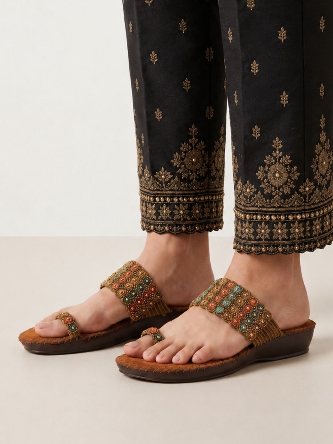 Tan Ethnic wedge Sandals