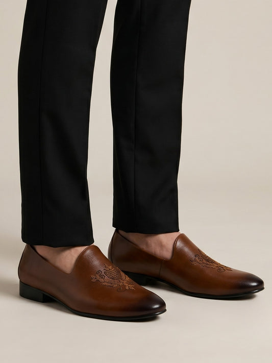 Tan Embroidered Ethnic Loafers
