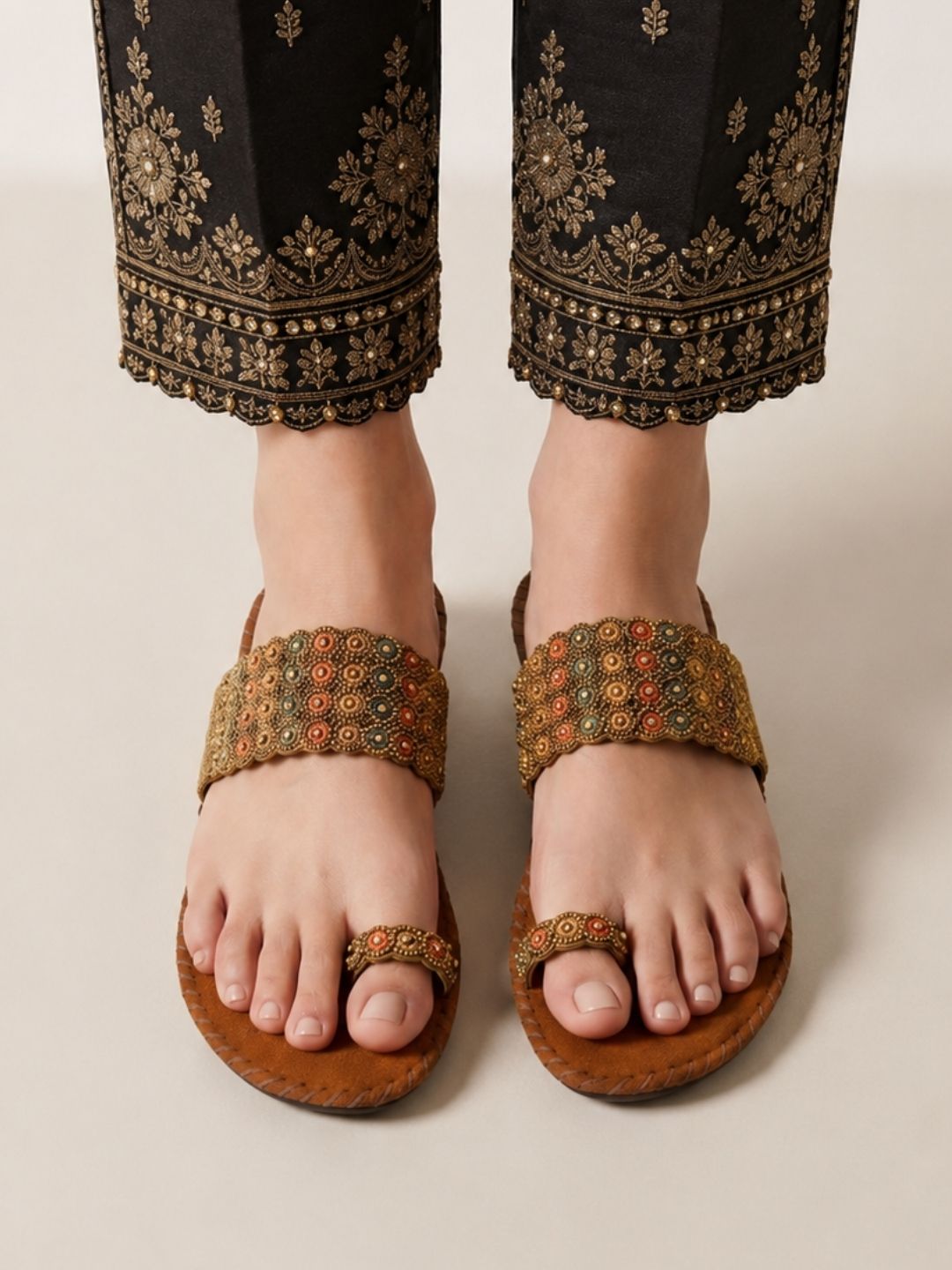 Tan Ethnic wedge Sandals