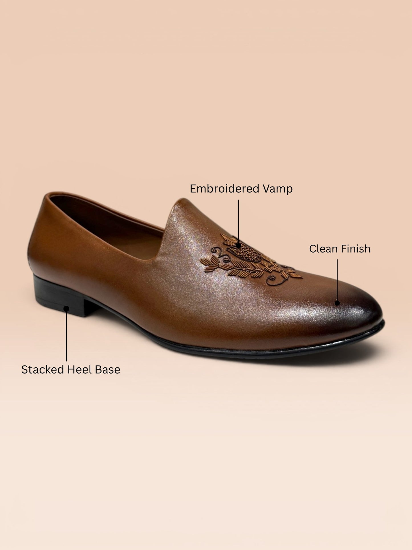 Tan Embroidered Ethnic Loafers
