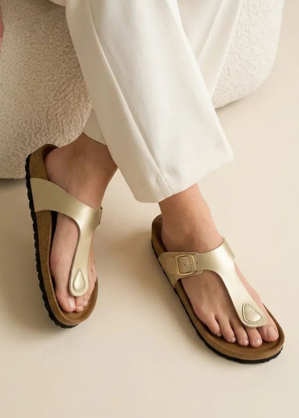 Gold T-Strap Sandals