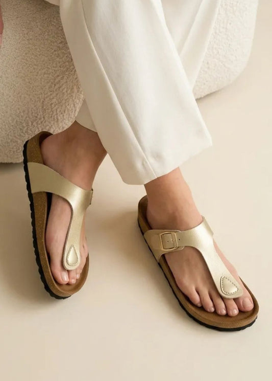 Gold T-Strap Sandals