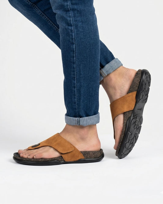 Tan T-strap comfort Sandals