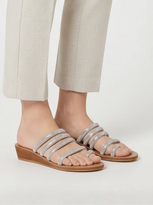 Silver Embellished Wedge Heel