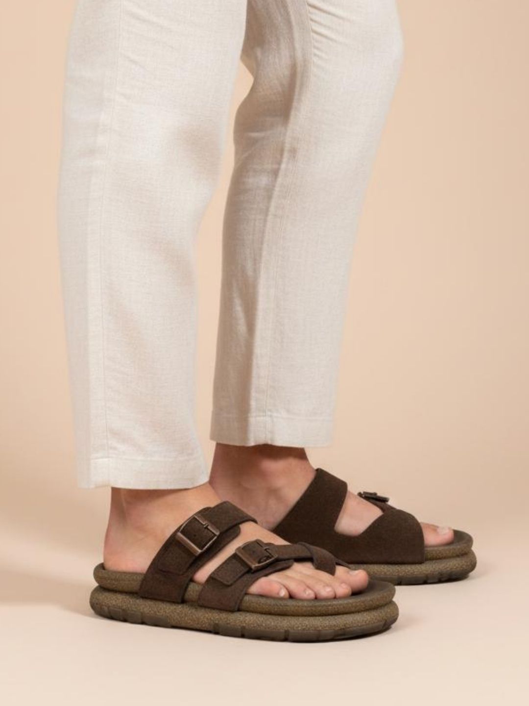 Brown One Toe Two Strap Comfort Sandals