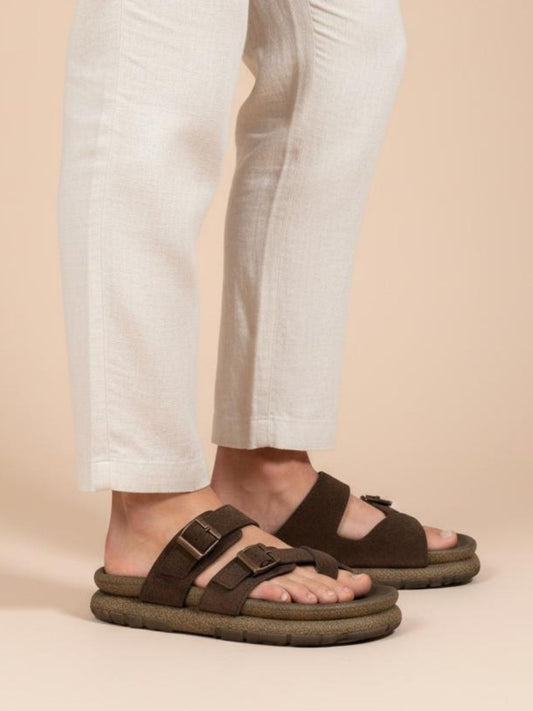 Brown One Toe Two Strap Comfort Sandals