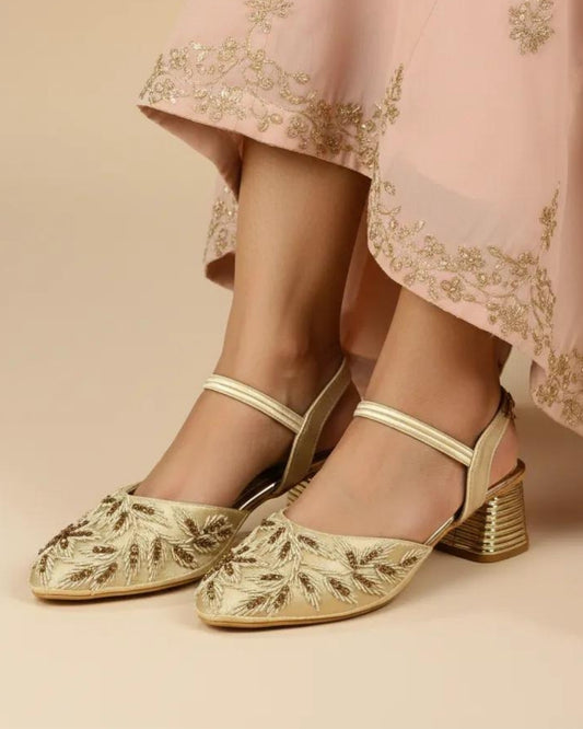 Beads Embellished Block Heels