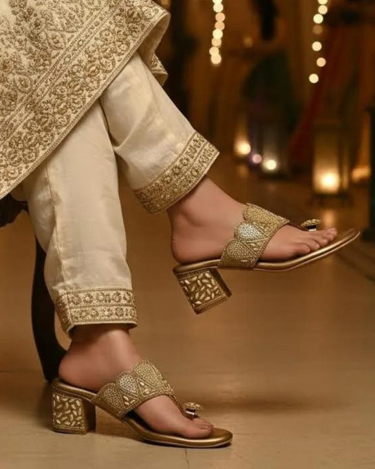 Ethnic One Toe Block Heels