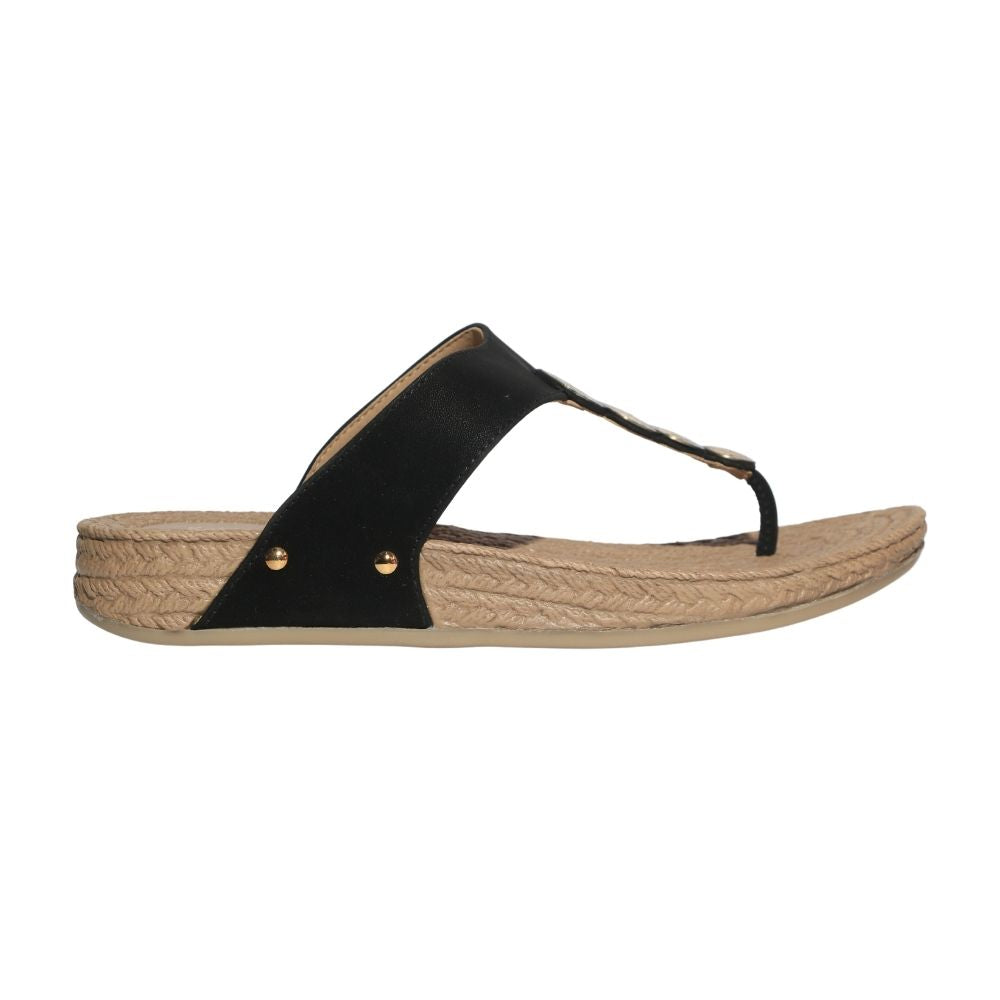 Black Comfort Wedge Sandals
